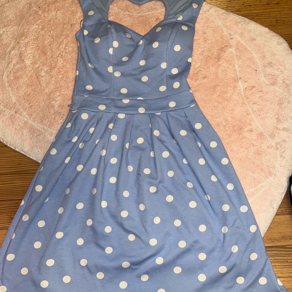 Blue Polka Dot Dress with Heart Cutout